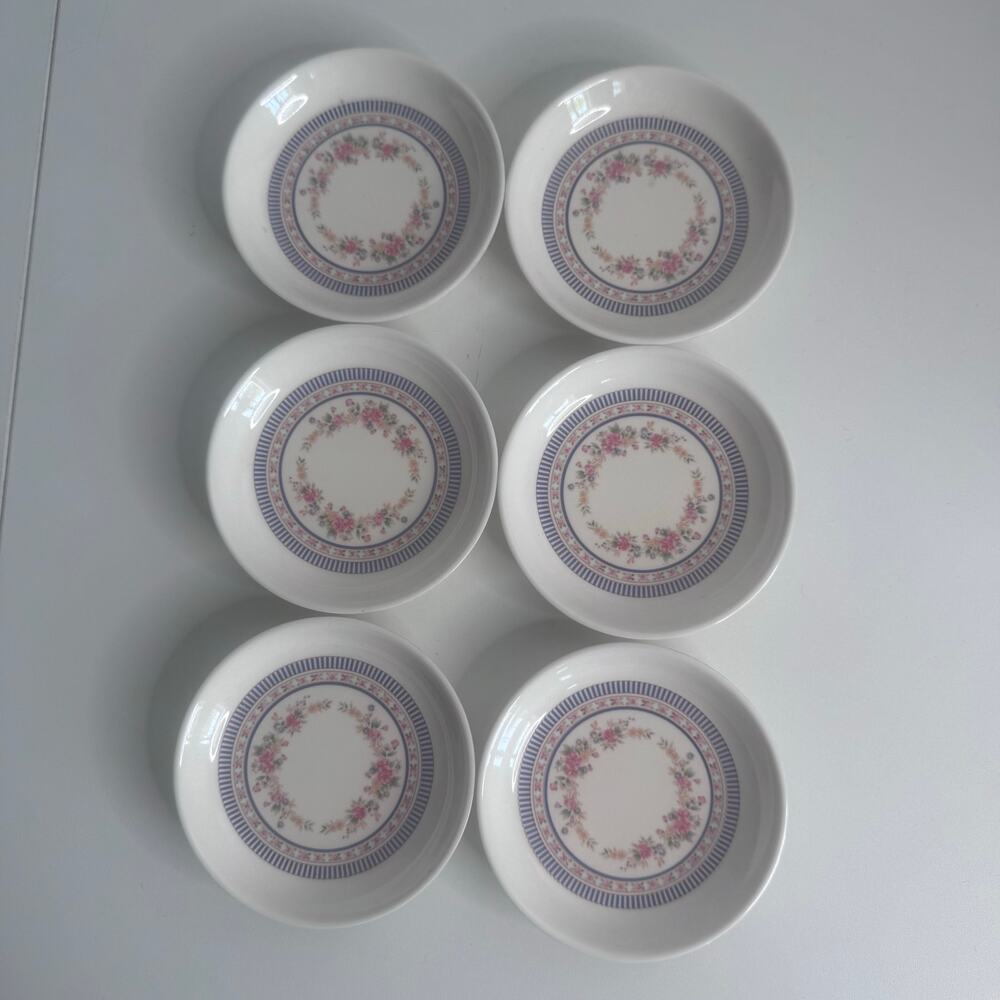 Set of 6 Tai Hong Melamine Ware Plate White Blue Floral Soy Sauce Dishes Sushi